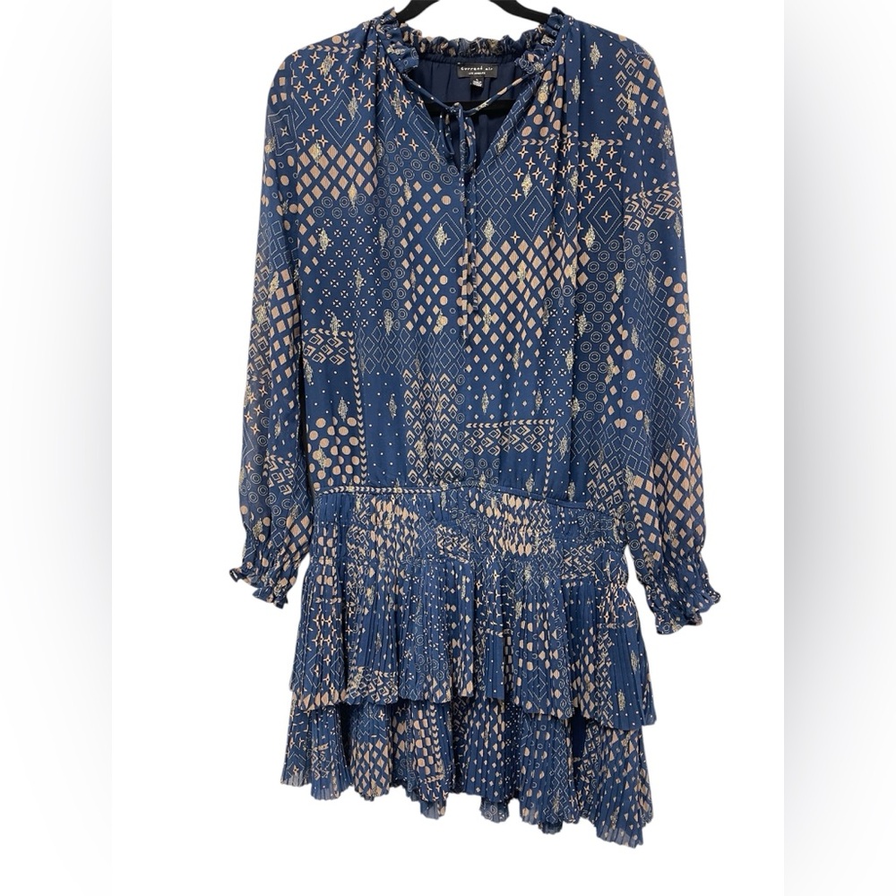 Current Air Blue and White Ruffled Tiered Sundress